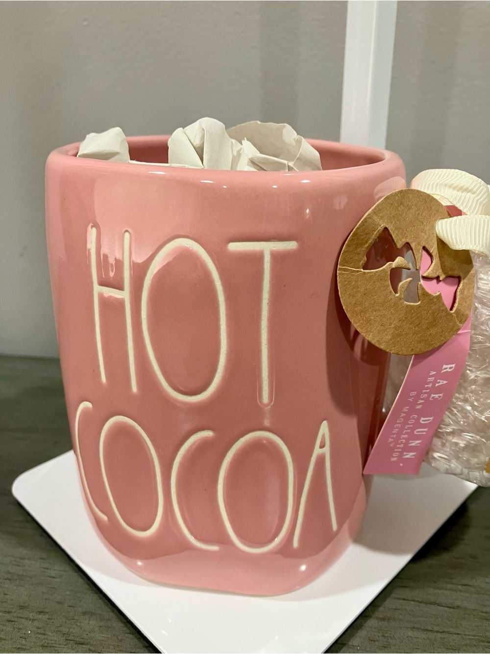Rae Dunn Pink "HOT COCOA" Ceramic Mug Vase